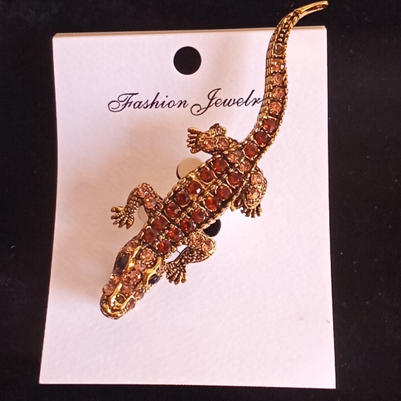 Rhinestoned Topaz Alligator🐊 Brooch - Picture 8 of 11